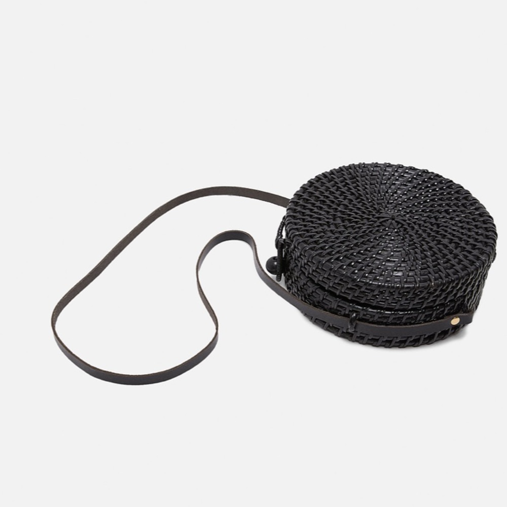 Zara Black Woven Round Crossbody Bag with Floral Lining - Picture 4 of 6